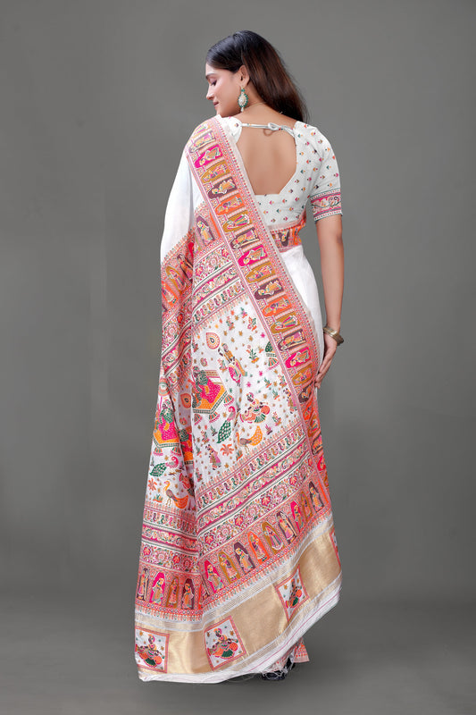 Chandni Charm – Soft White Saree with Royal Border & Elephant Touch