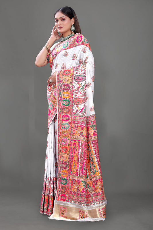 Sundar Safed – White Patola-Style Silk Saree with Elephant Charm