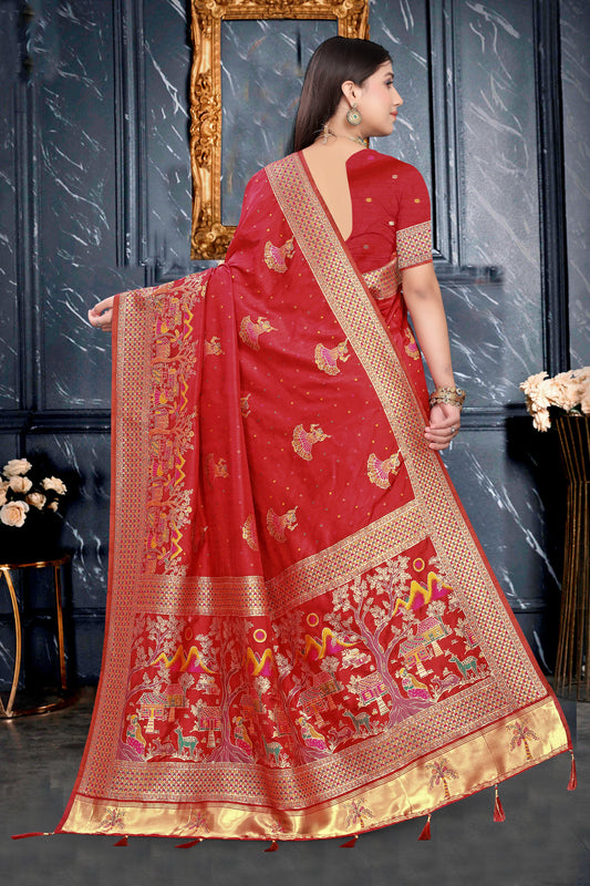 Mandir Vastra – Maroon Silk Elegance in Festive Patterns