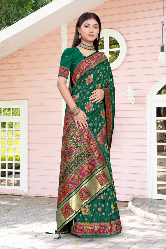 Madhuban Melody – Dark Green Silk Saree with Traditional Pichwai Pallu