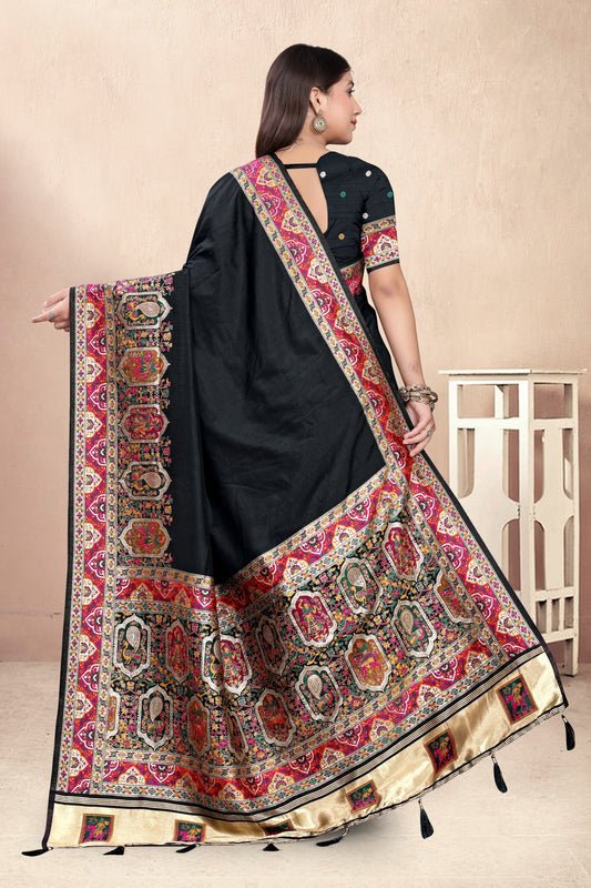 Velvet Nights – Luxe Black Silk Saree with Traditional Motif Work