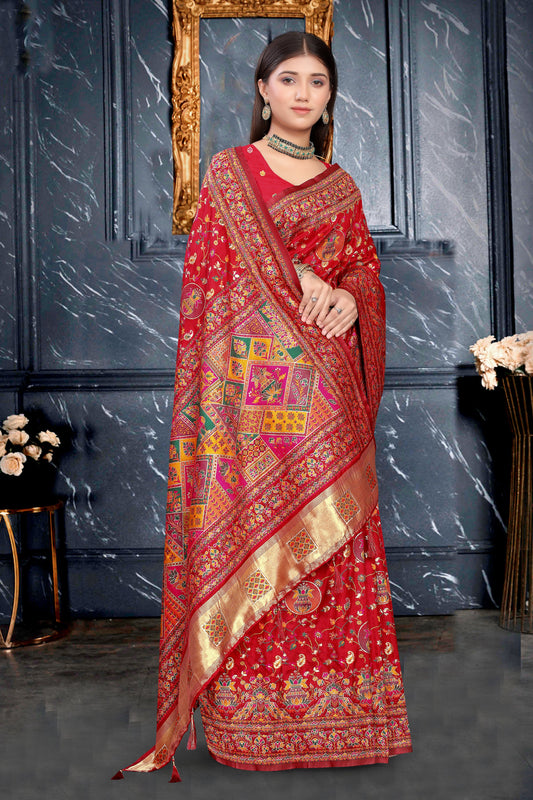 Maroon Majesty – Silk Saree with Multicolour Paisley & Traditional Art
