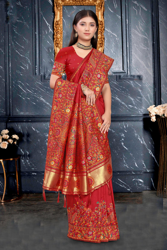 Rangdeep Maroon – Silk Saree with Heritage Paisley and Floral Borders