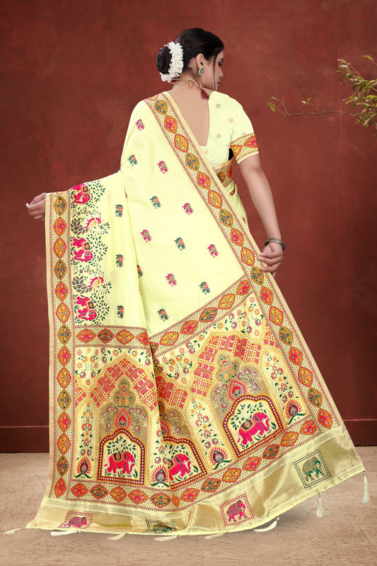 Padharo Mhare Desh – Cream Saree Echoing Rajasthani Festivities