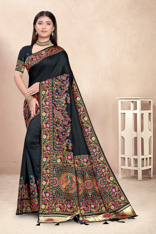 Noor-e-Shaam – Black Silk Saree with Heritage Banarasi Weave