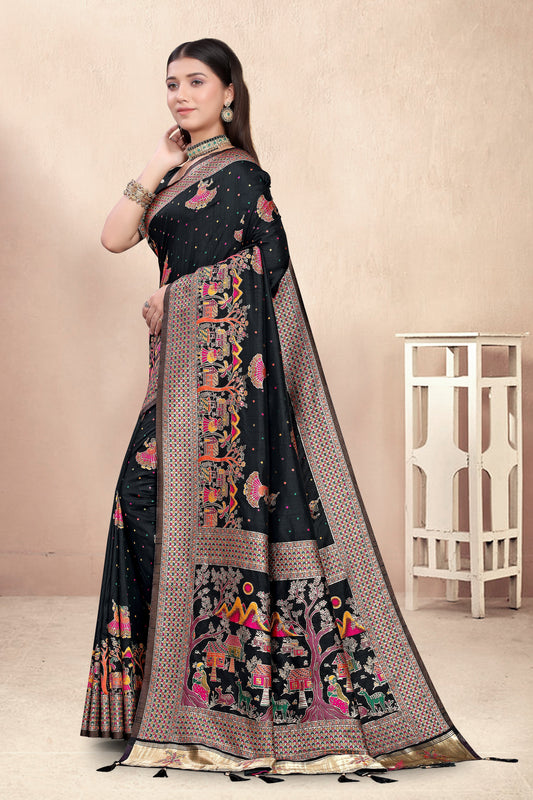 Rangila Raat – Black Silk Saree Adorned with Patola-Style Panels