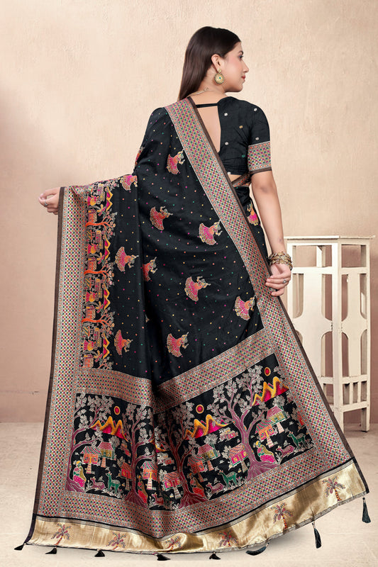 Rangila Raat – Black Silk Saree Adorned with Patola-Style Panels