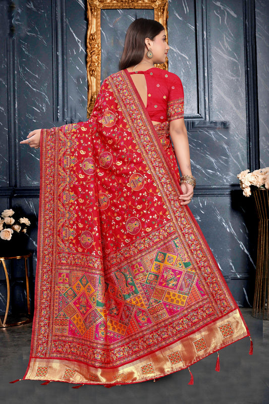 Maroon Majesty – Silk Saree with Multicolour Paisley & Traditional Art